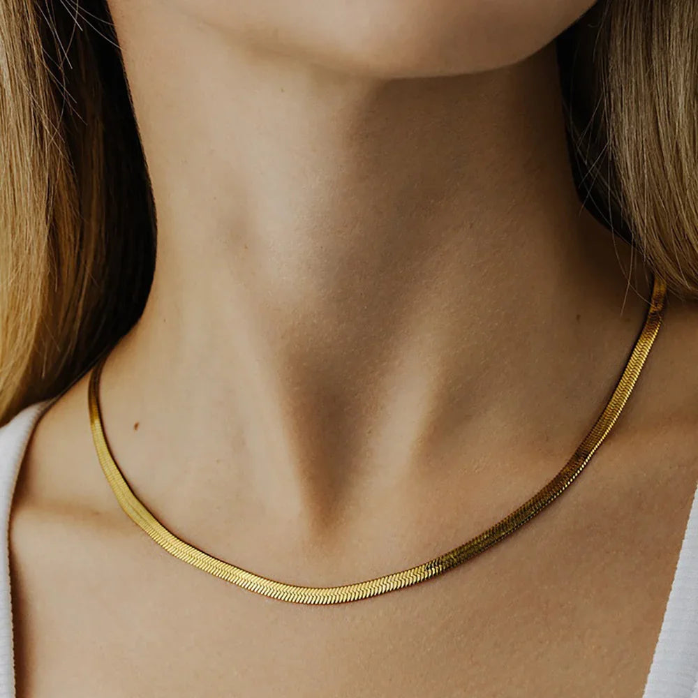 Elysian Herringbone Chain Necklace – Gold Plated