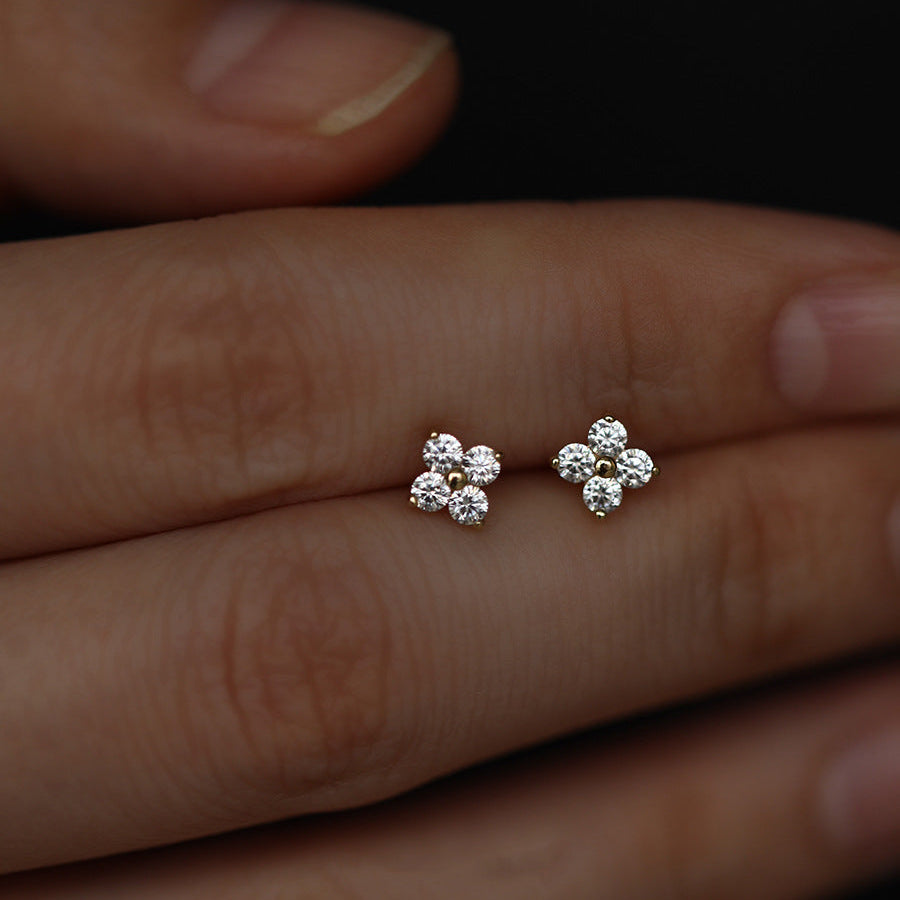 Crystal Clover Stud Earrings – Gold & Silver
