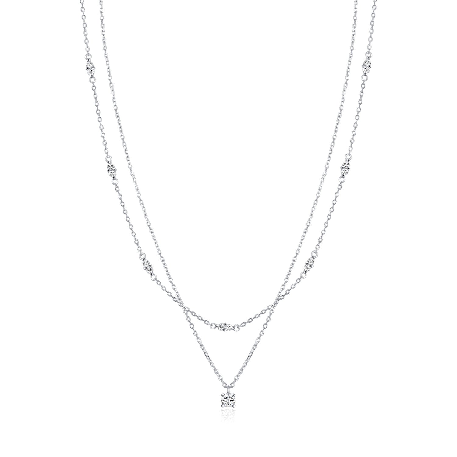 Layered Moissanite Pendant Necklace – Sterling Silver