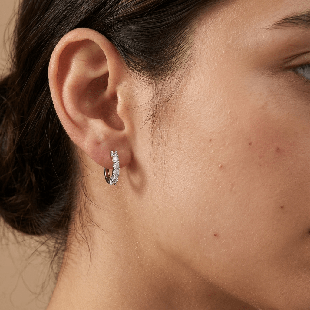 Crystal Huggie Hoop Earrings – Silver Moissanite