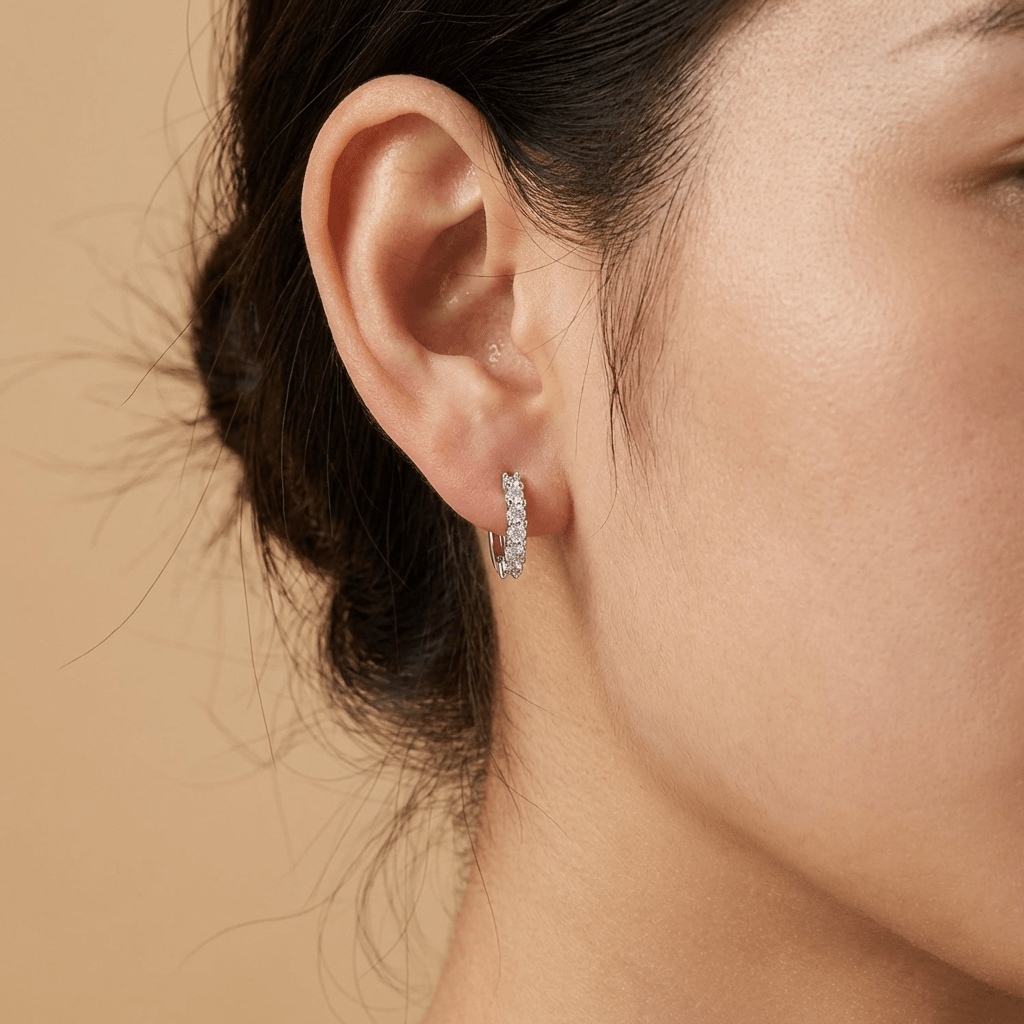 Crystal Huggie Hoop Earrings – Silver Moissanite