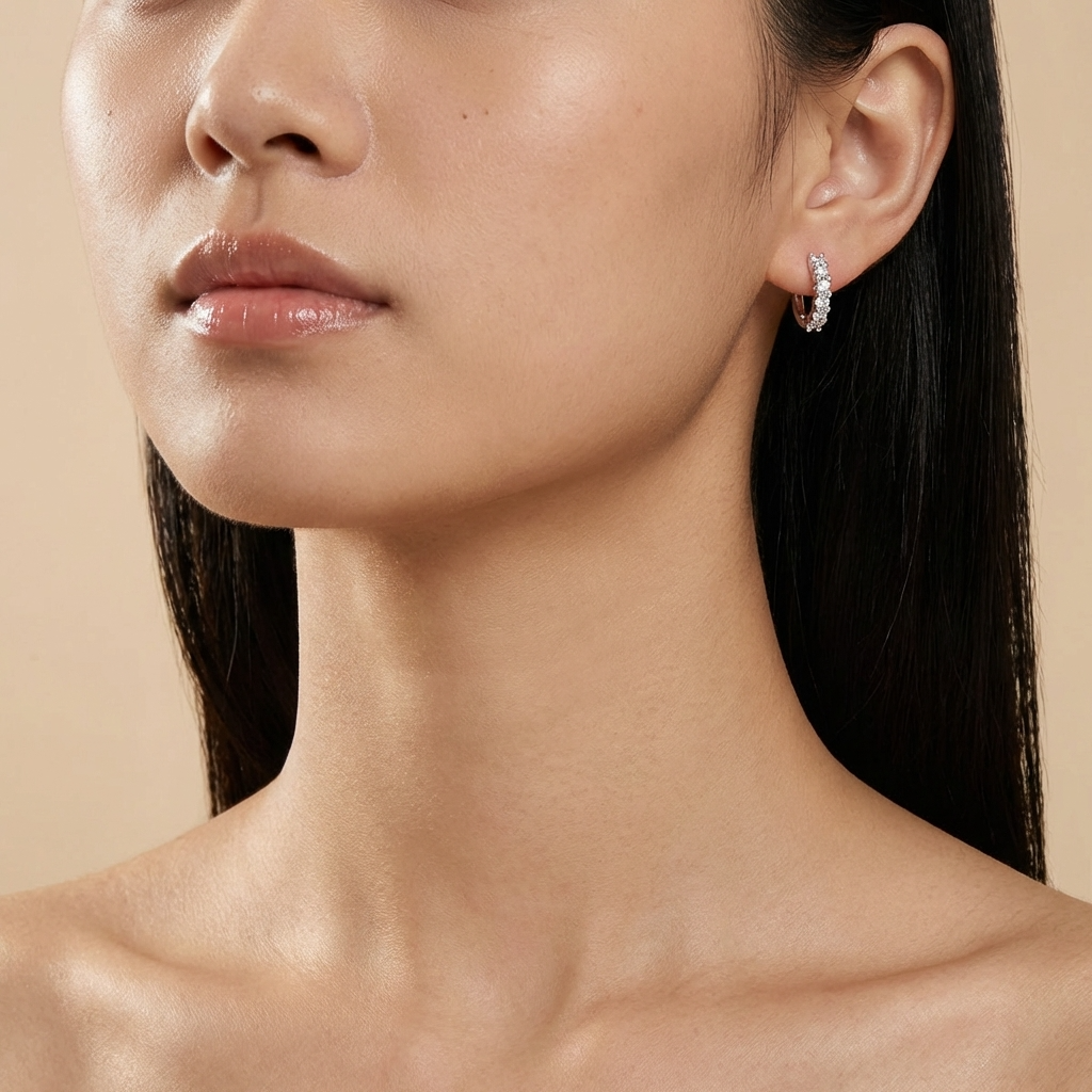 Crystal Huggie Hoop Earrings – Silver Moissanite