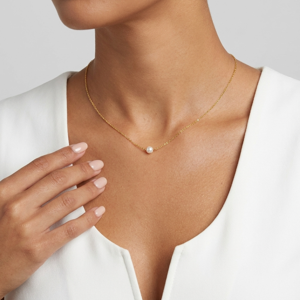 Floating Pearl Necklace – Gold Dainty Chain