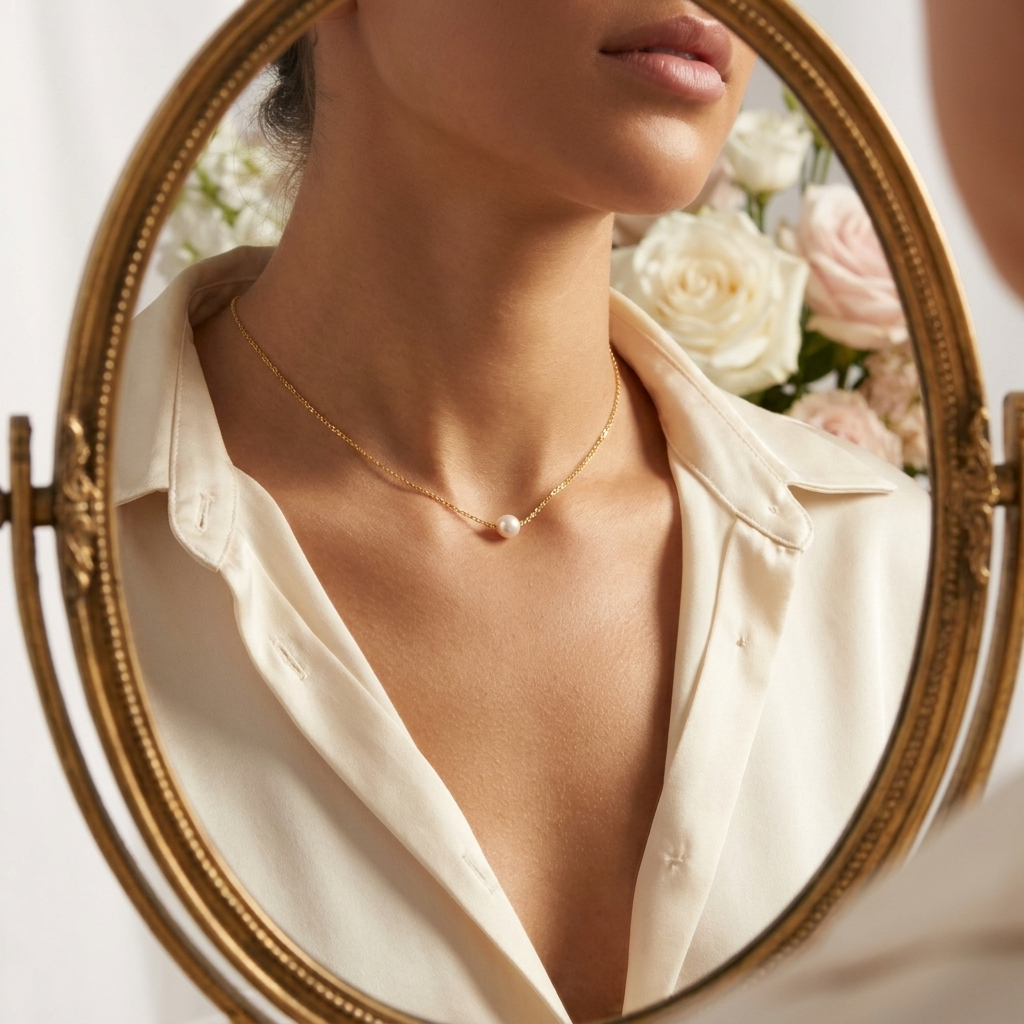 Floating Pearl Necklace – Gold Dainty Chain