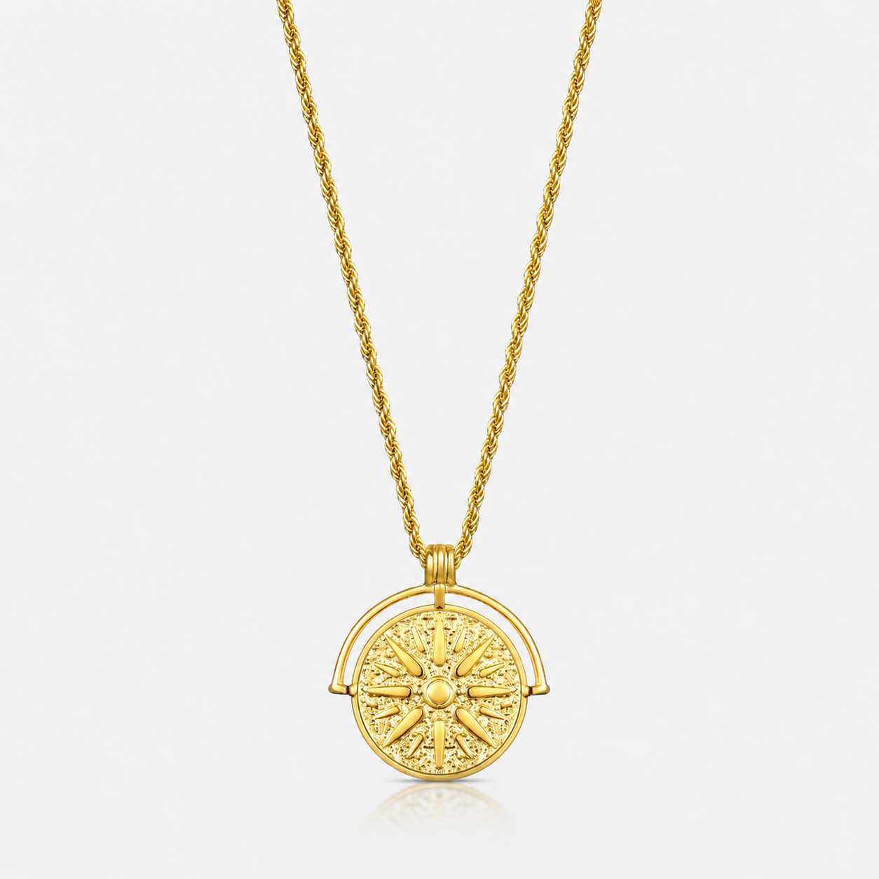 Sun Coin Pendant Necklace – Gold Rope Chain
