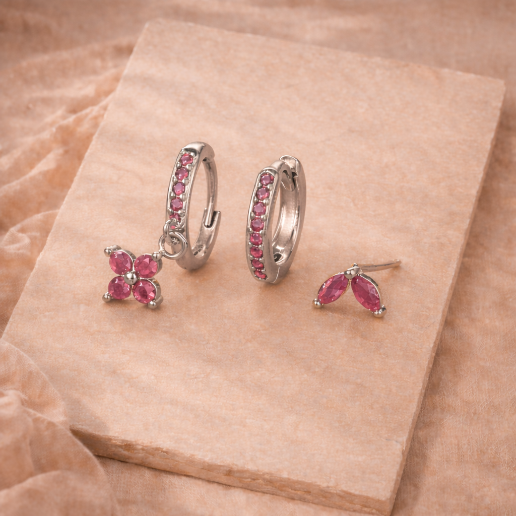 Gemstone Hoop and Stud Earring Set - Surgical Steel