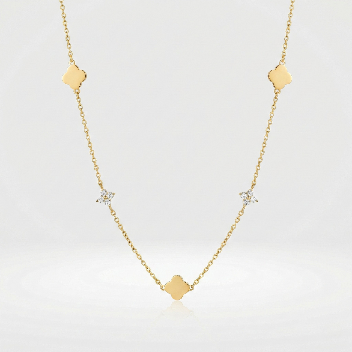 Clover & Crystal Station Necklace – Gold / Silver