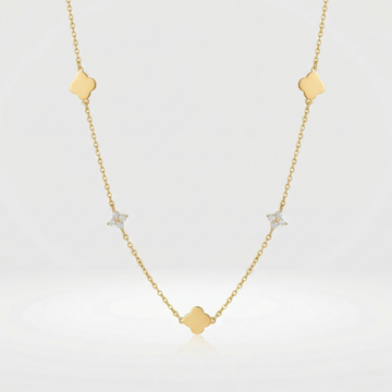 Clover & Crystal Station Necklace – Gold / Silver
