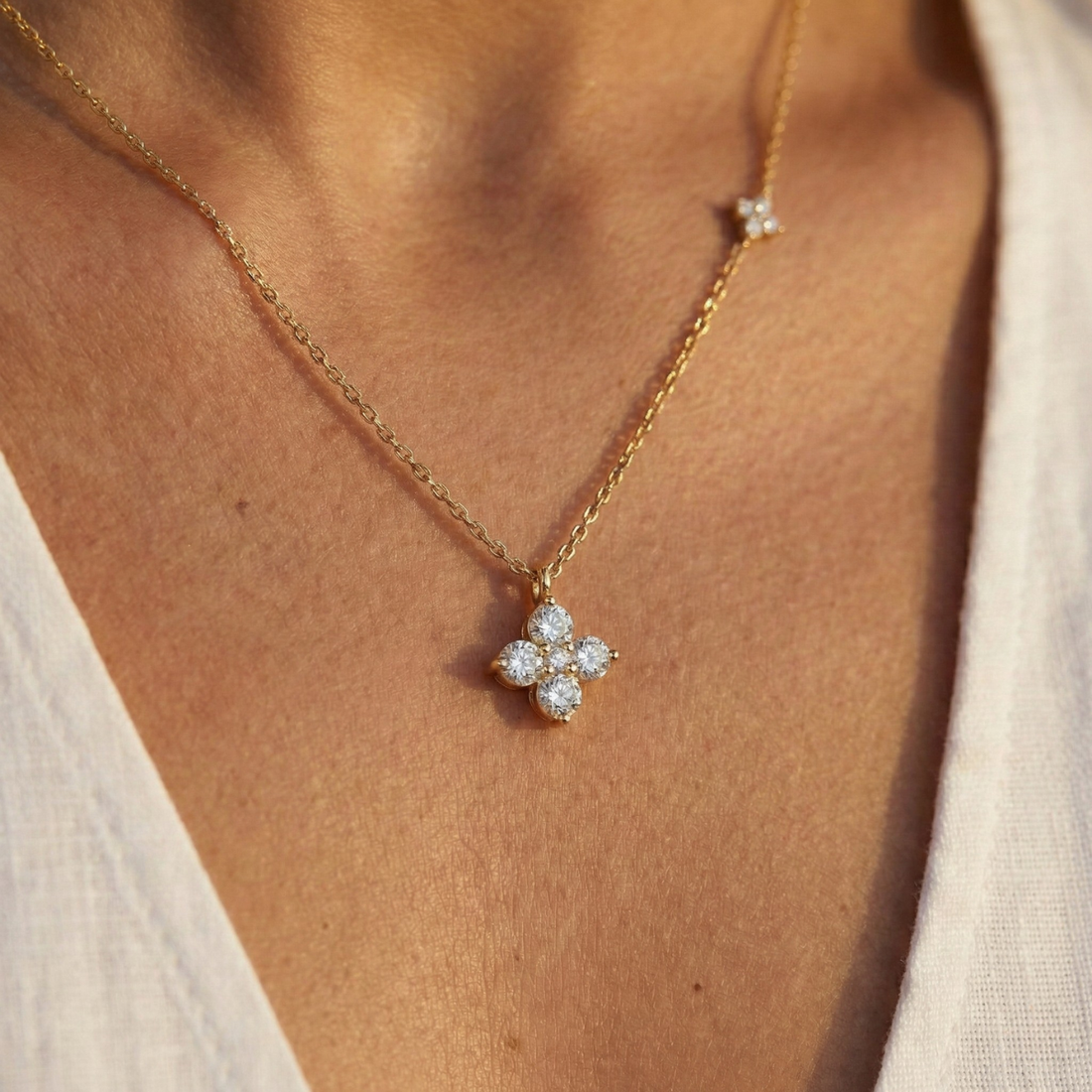 Clover Stone Pendant Necklace – Gold / White Gold