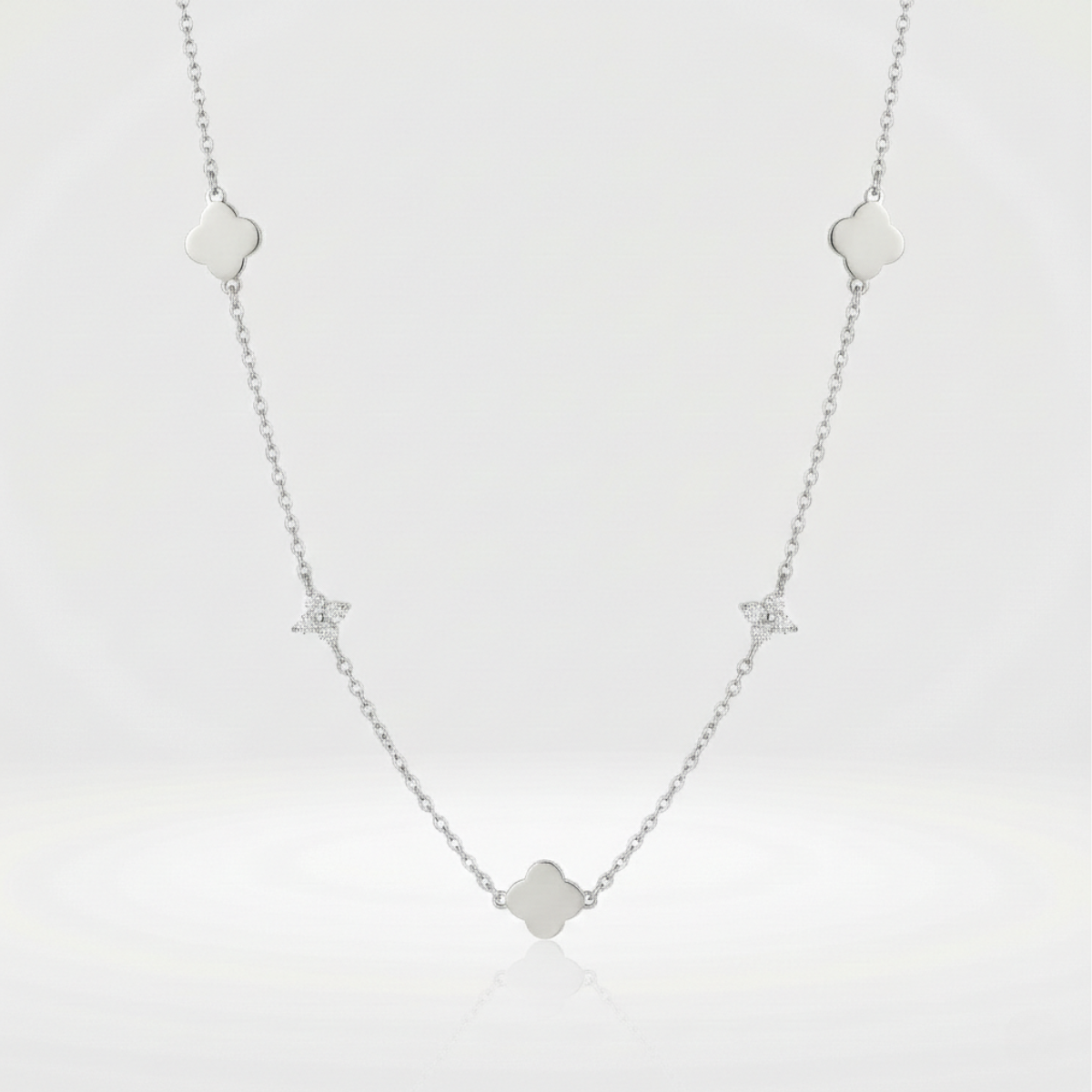 Clover & Crystal Station Necklace – Gold / Silver