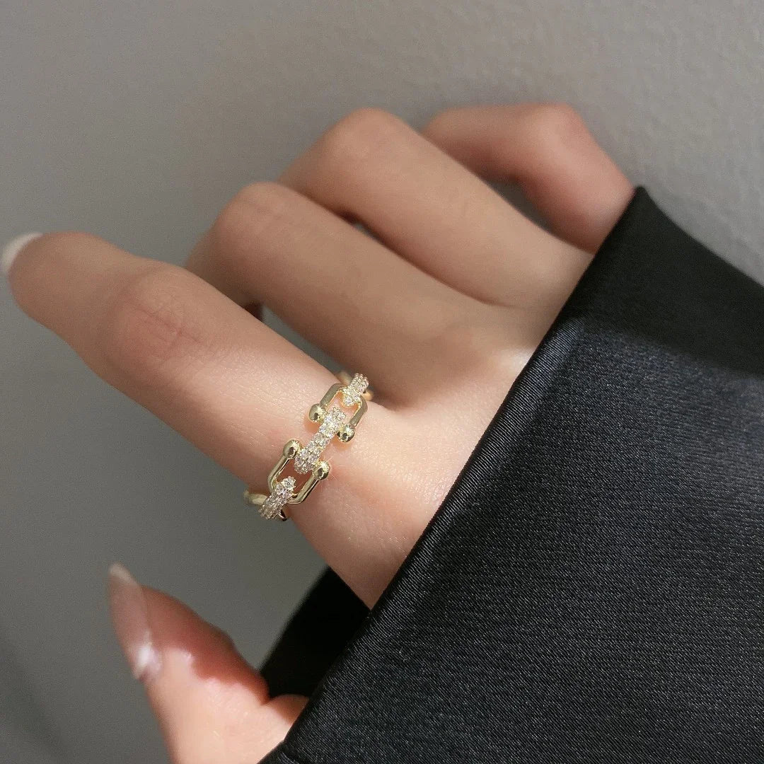 Chloe Chain Link CZ Open Band Ring – Gold Plated