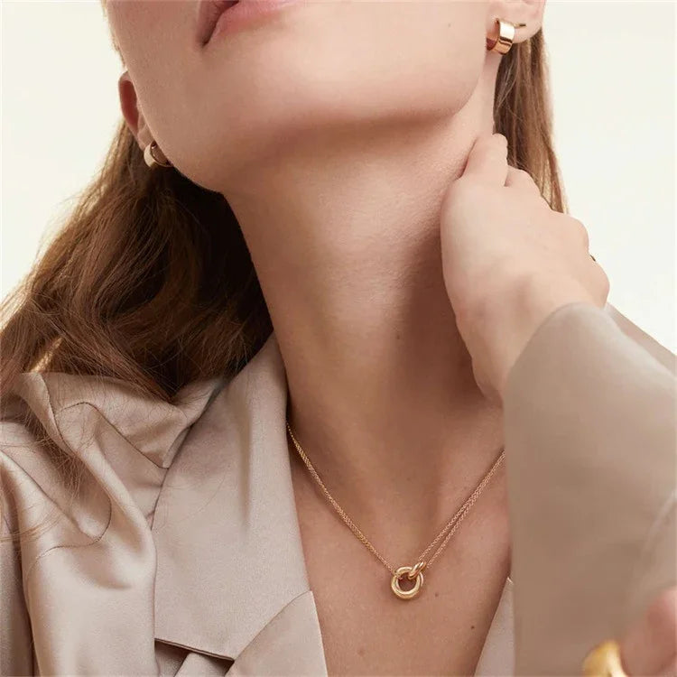 Harper Double Chain Circle Link Pendant Necklace – Gold & Silver