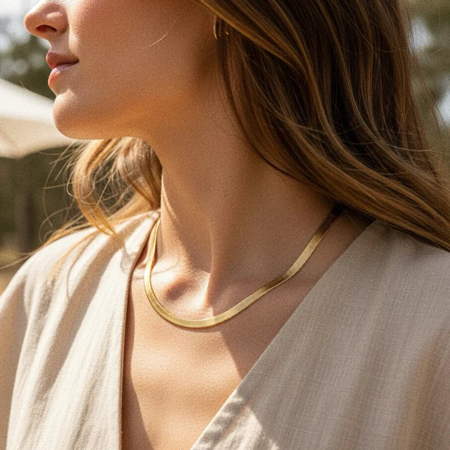 Elysian Herringbone Chain Necklace – Gold Plated