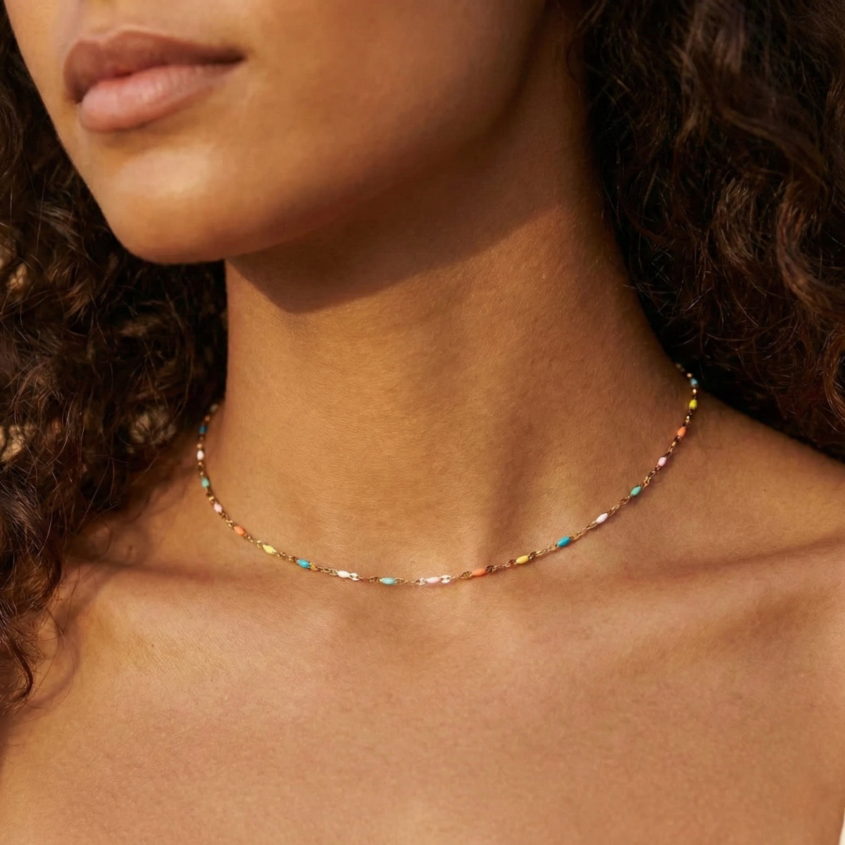 Rainbow Enamel Beaded Choker Necklace – 18k Gold PVD