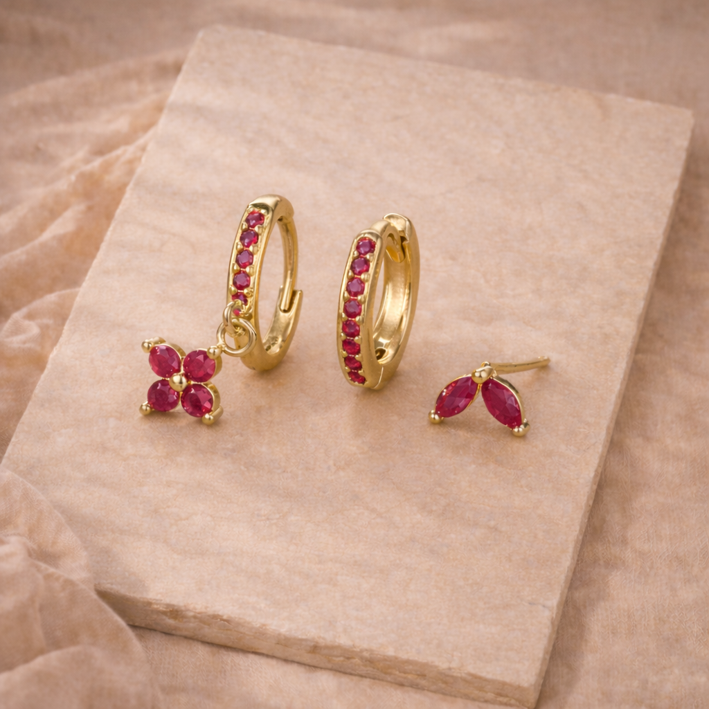 Gemstone Hoop and Stud Earring Set - Surgical Steel