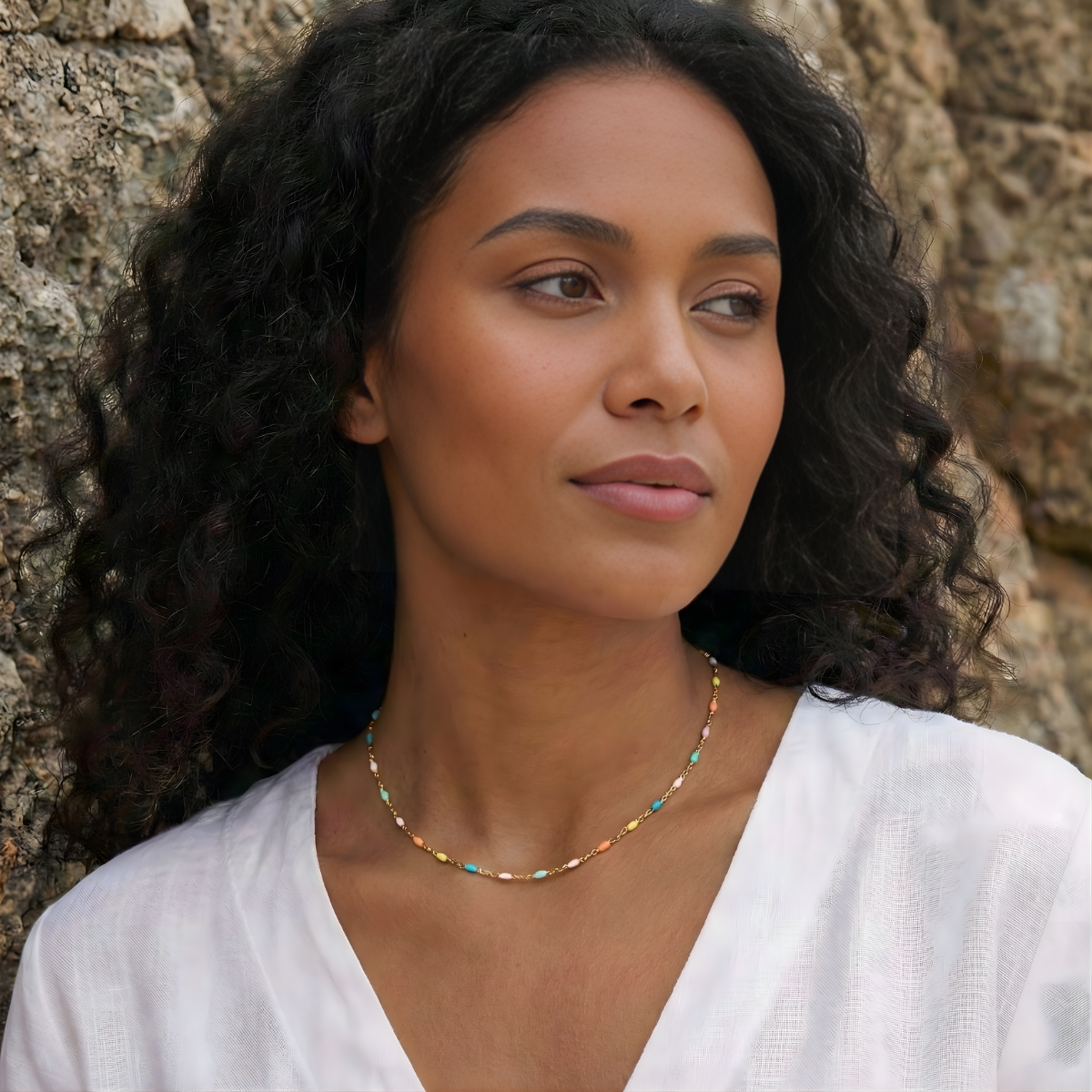 Rainbow Enamel Beaded Choker Necklace – 18k Gold PVD