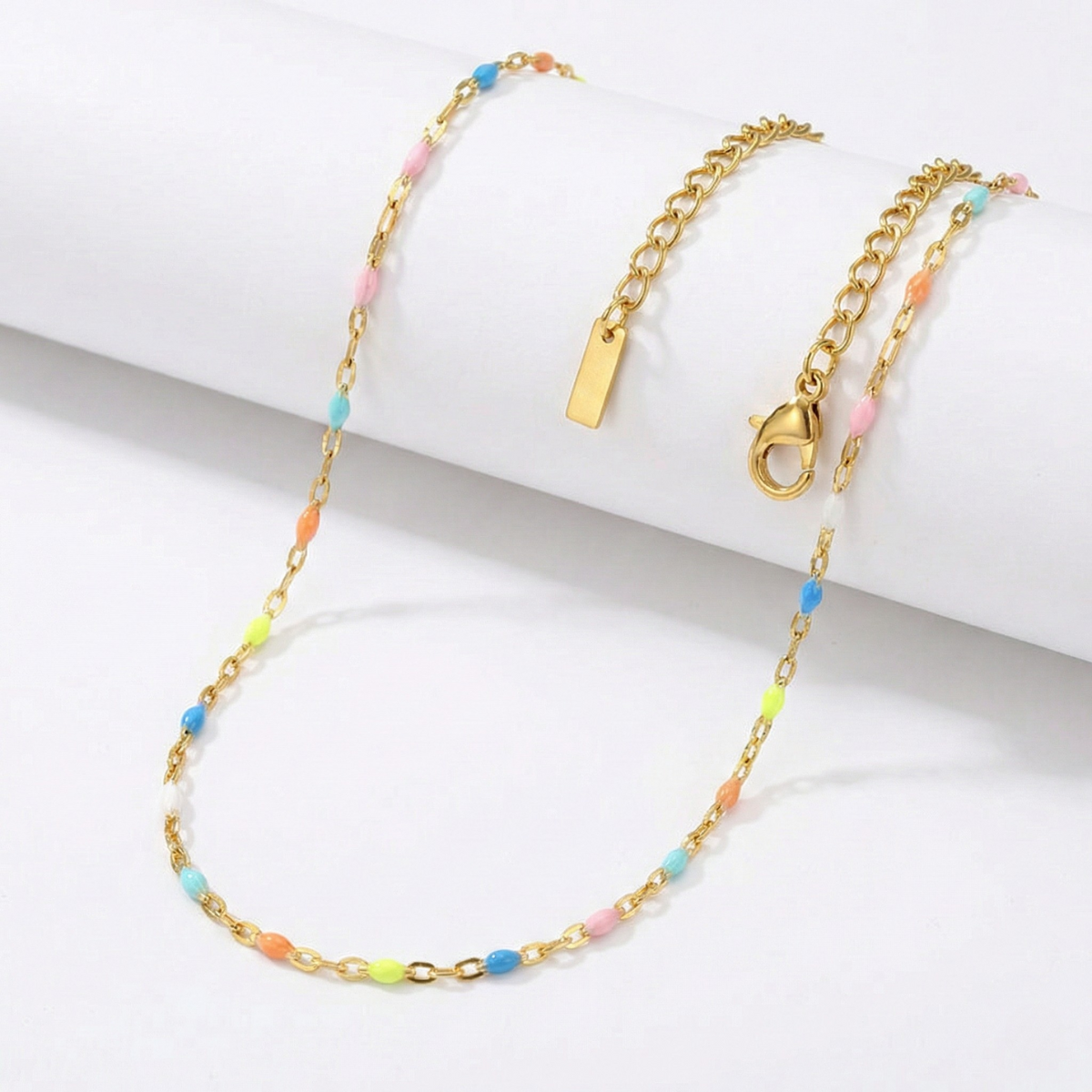 Rainbow Enamel Beaded Choker Necklace – 18k Gold PVD