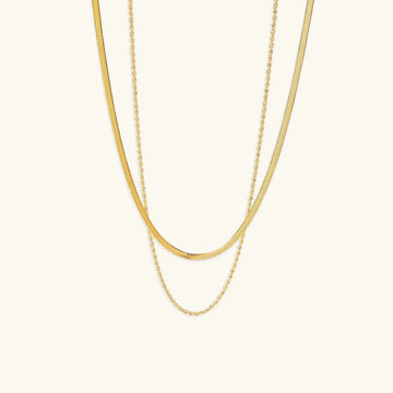 Hailey Herringbone & Rope Layered Chain Necklace – Gold Plated