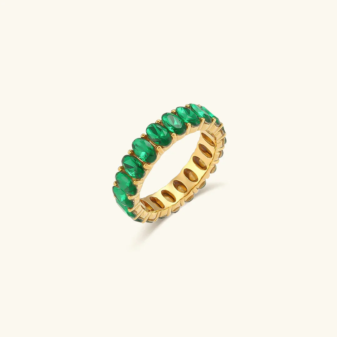 Antoinette Oval CZ Eternity Band Ring – Gold Plated & Multicolor