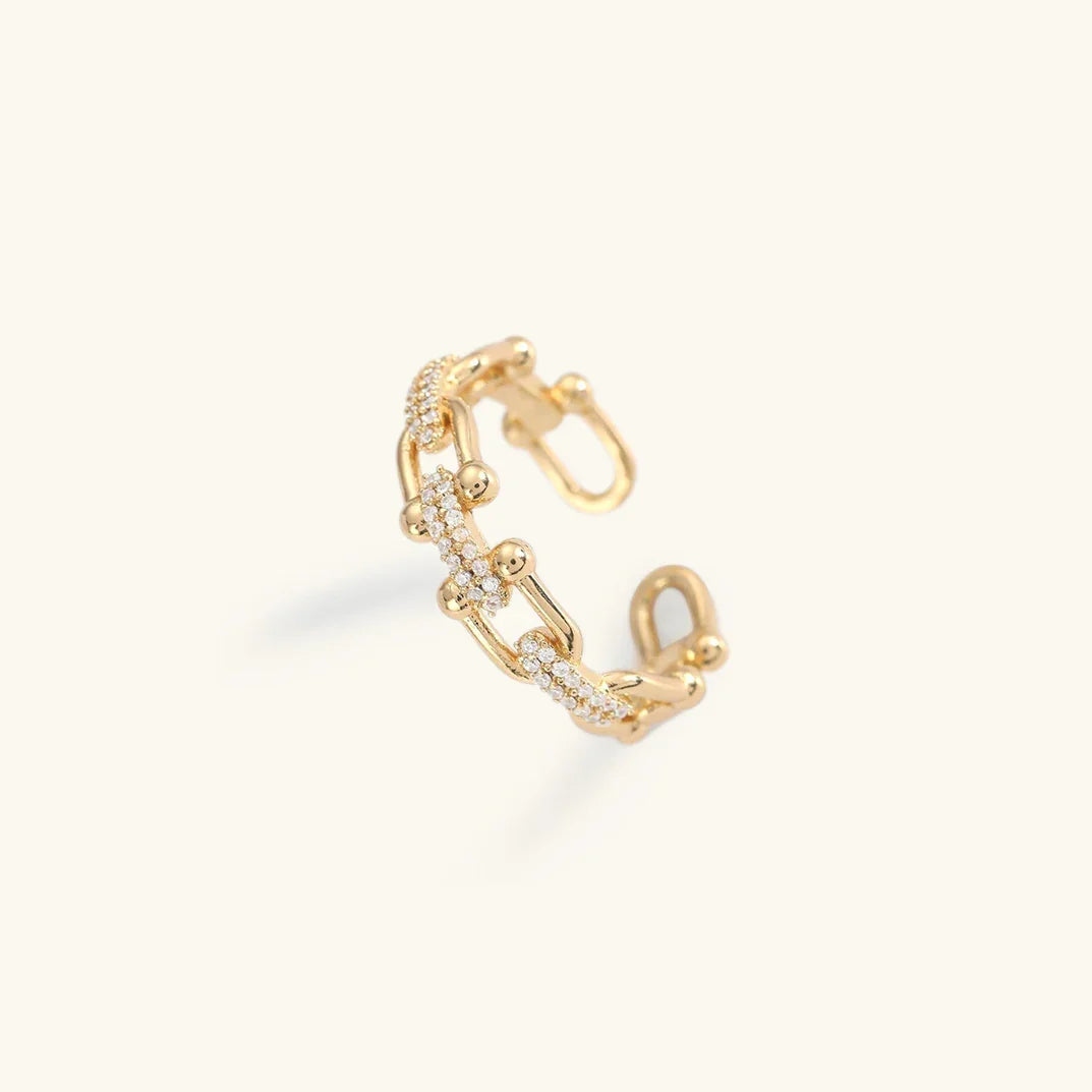 Chloe Chain Link CZ Open Band Ring – Gold Plated