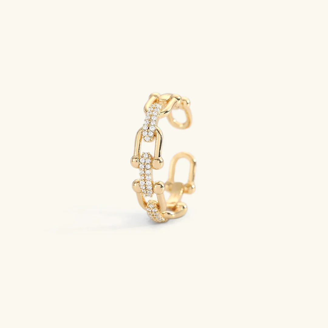 Chloe Chain Link CZ Open Band Ring – Gold Plated