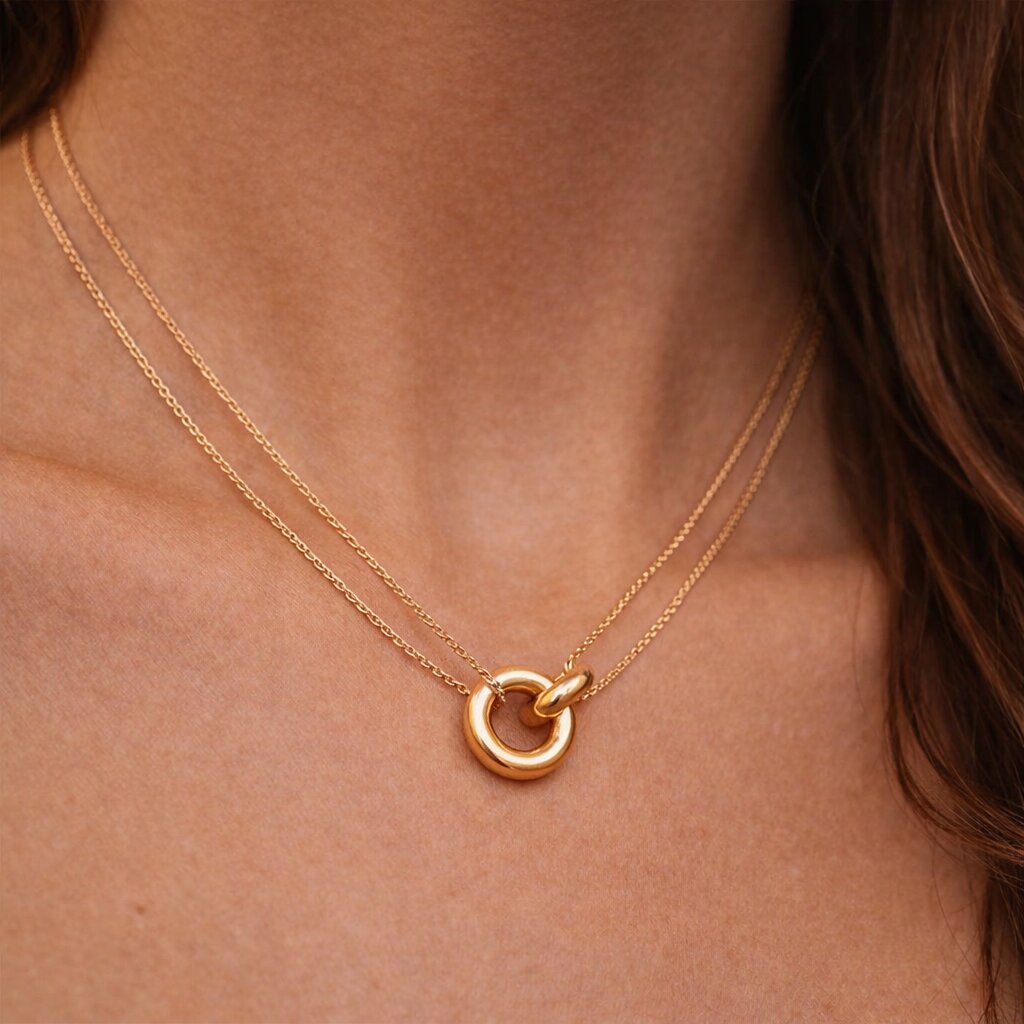 Harper Double Chain Circle Link Pendant Necklace – Gold & Silver