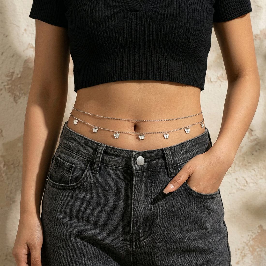 Double Layer Butterfly Waist Chain – Gold or Silver