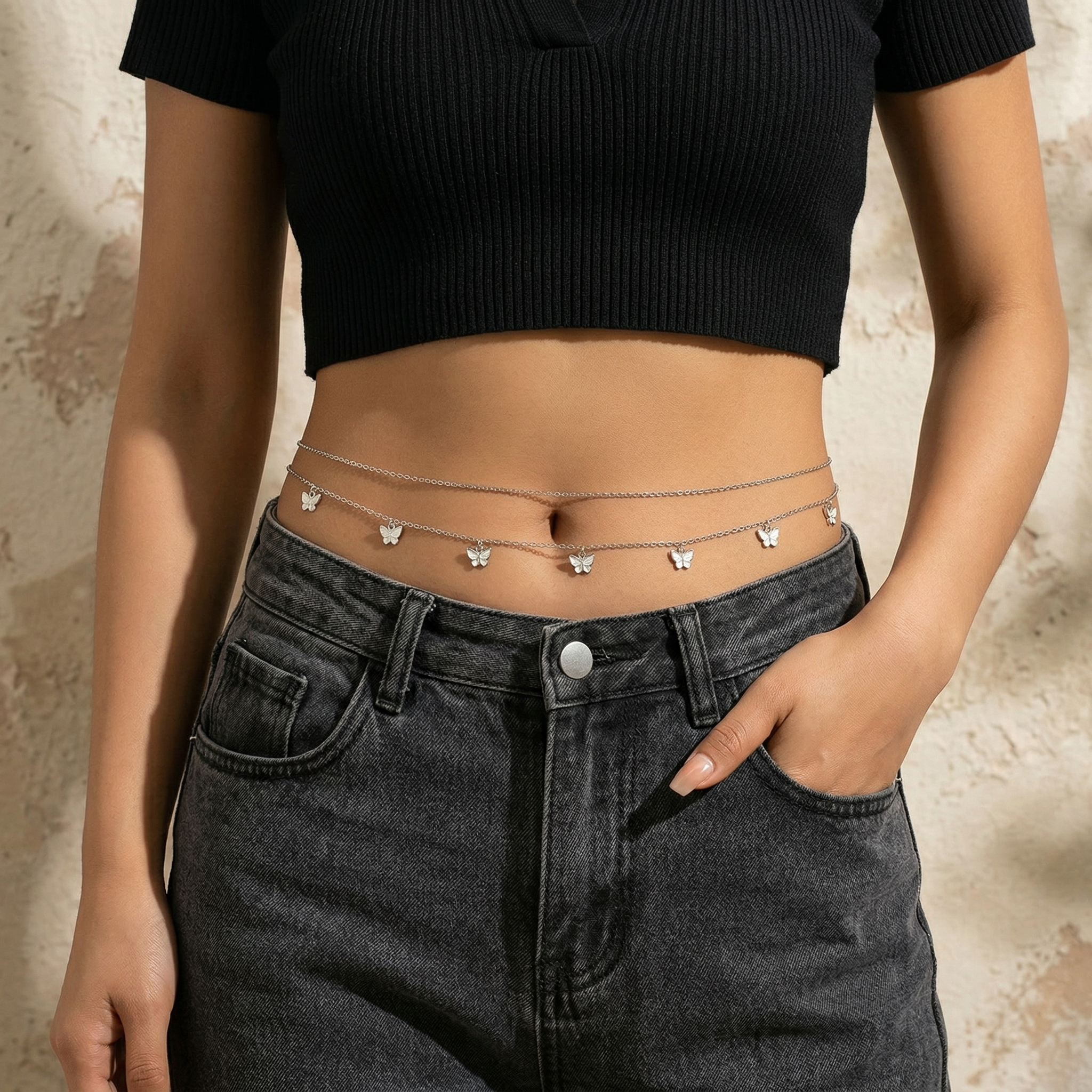 Double Layer Butterfly Waist Chain – Gold or Silver