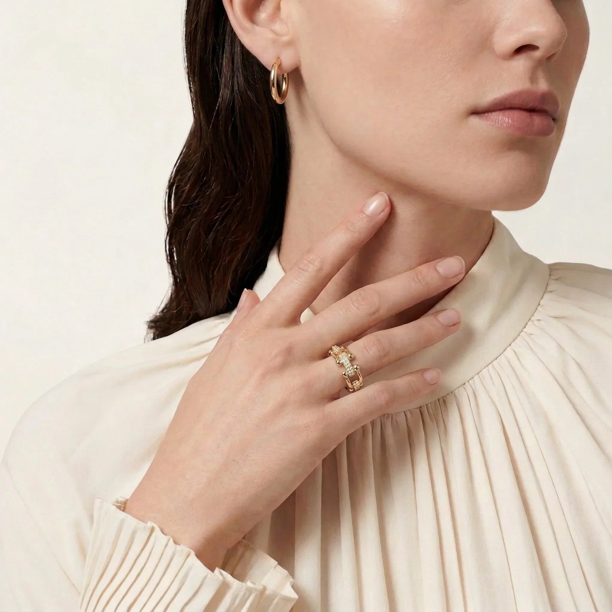 Chloe Chain Link CZ Open Band Ring – Gold Plated