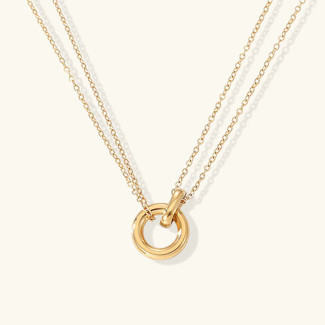 Harper Double Chain Circle Link Pendant Necklace – Gold & Silver