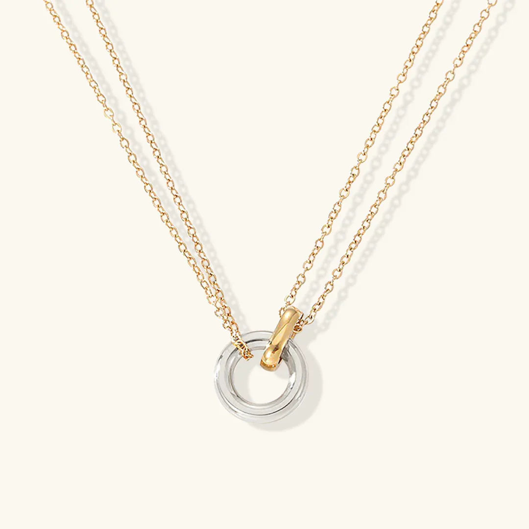 Harper Double Chain Circle Link Pendant Necklace – Gold & Silver