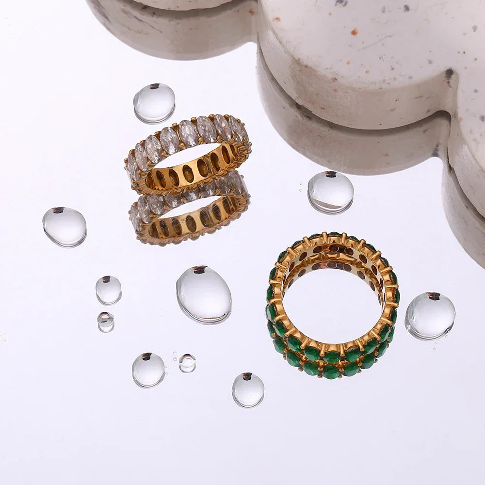Antoinette Oval CZ Eternity Band Ring – Gold Plated & Multicolor