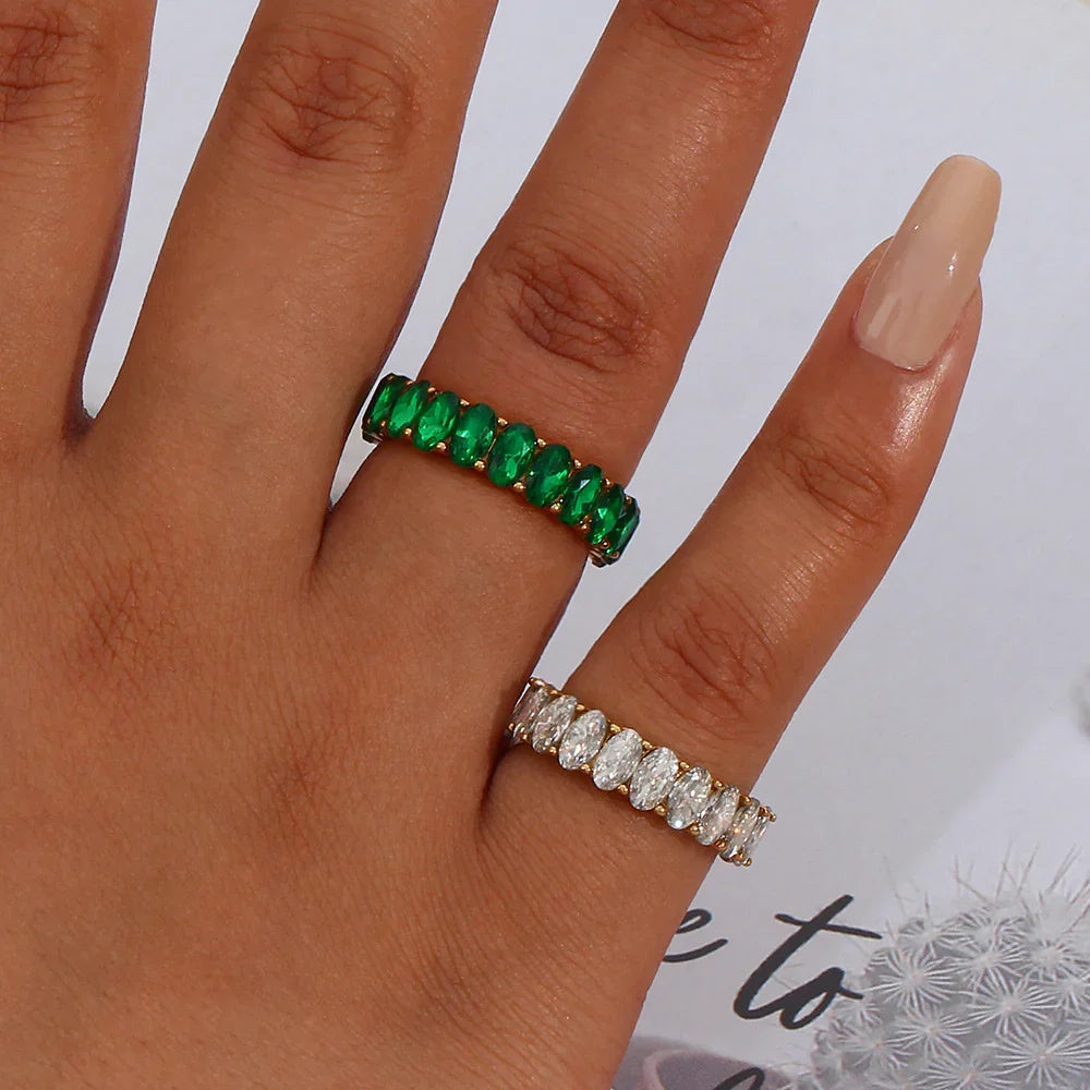 Antoinette Oval CZ Eternity Band Ring – Gold Plated & Multicolor