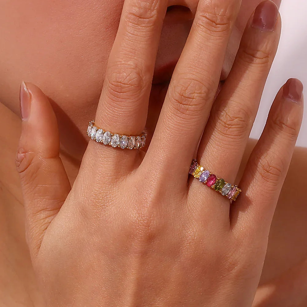 Antoinette Oval CZ Eternity Band Ring – Gold Plated & Multicolor