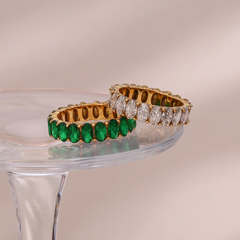 Antoinette Oval CZ Eternity Band Ring – Gold Plated & Multicolor