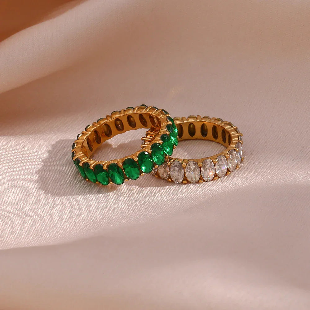 Antoinette Oval CZ Eternity Band Ring – Gold Plated & Multicolor