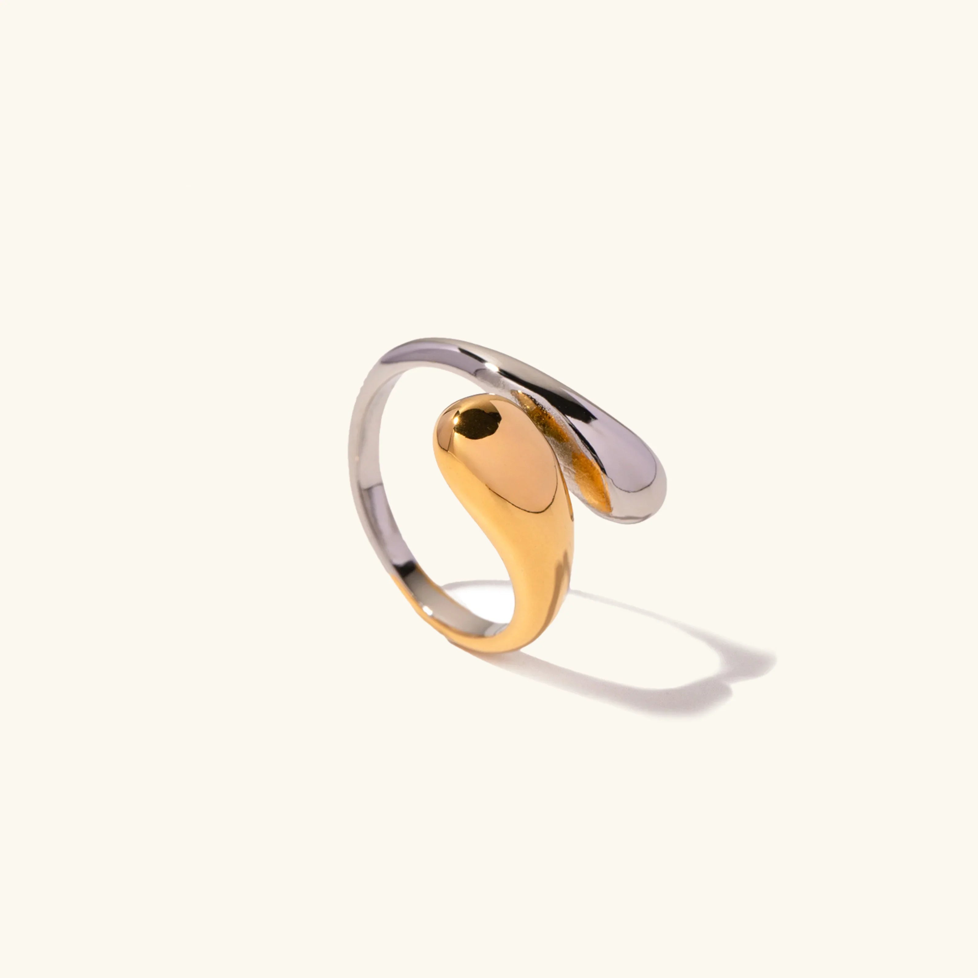 Double Teardrop Bypass Open Band Ring – Gold Plated