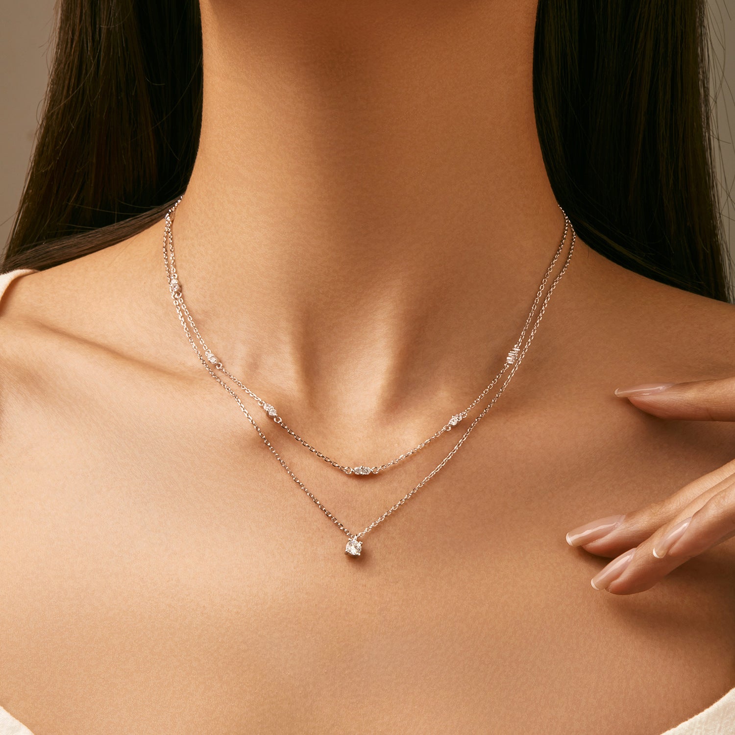 Layered Moissanite Pendant Necklace – Sterling Silver