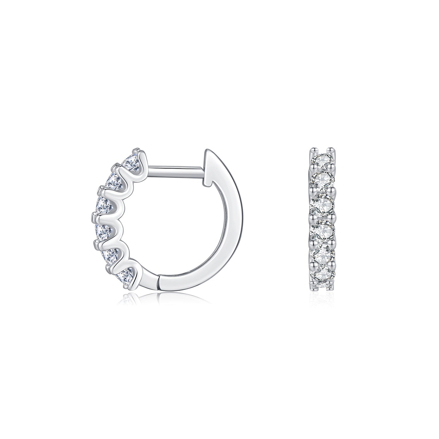 Crystal Huggie Hoop Earrings – Silver Moissanite