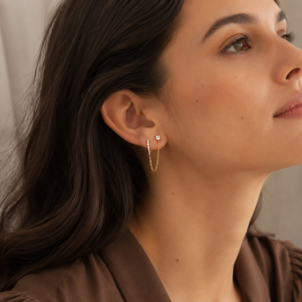 Crystal Chain Huggie & Stud Earrings – Gold & Silver