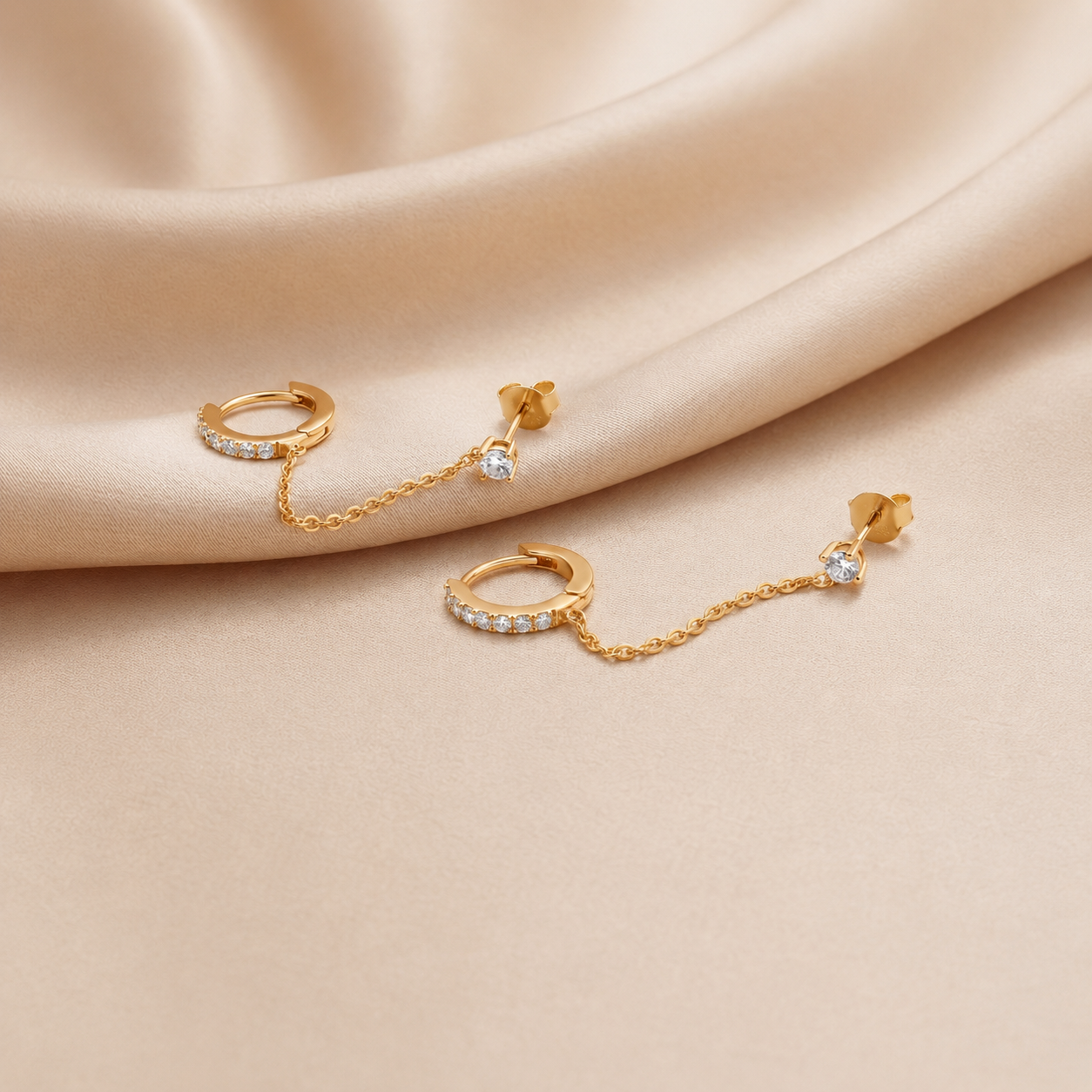 Crystal Chain Huggie & Stud Earrings – Gold & Silver