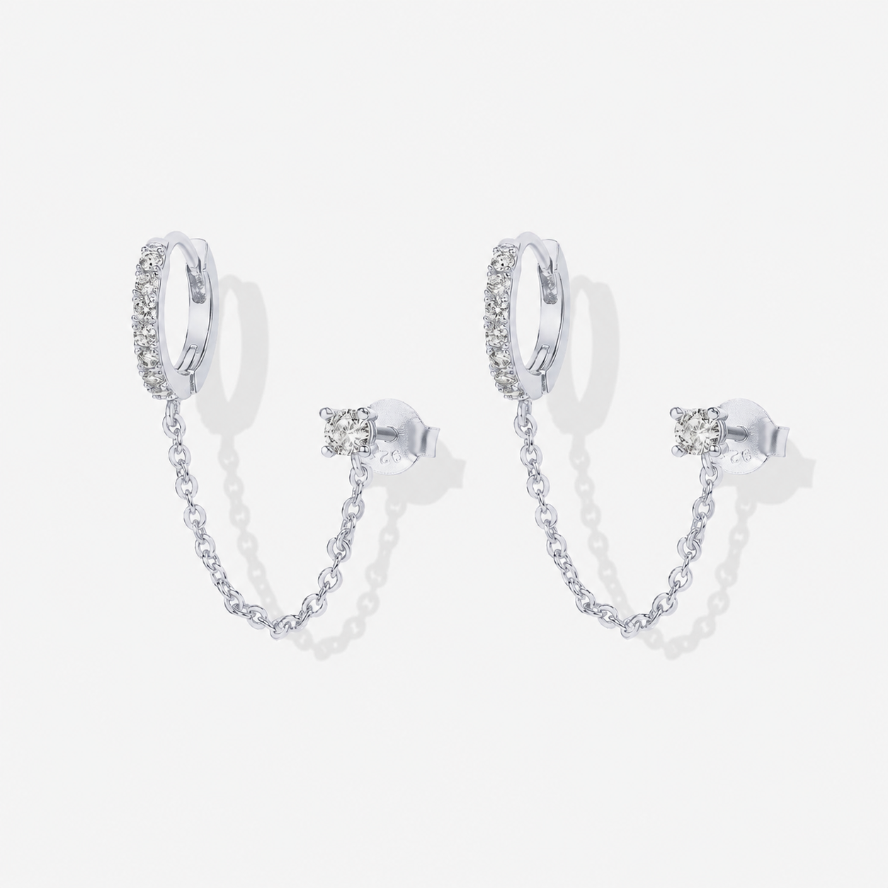 Crystal Chain Huggie & Stud Earrings – Gold & Silver