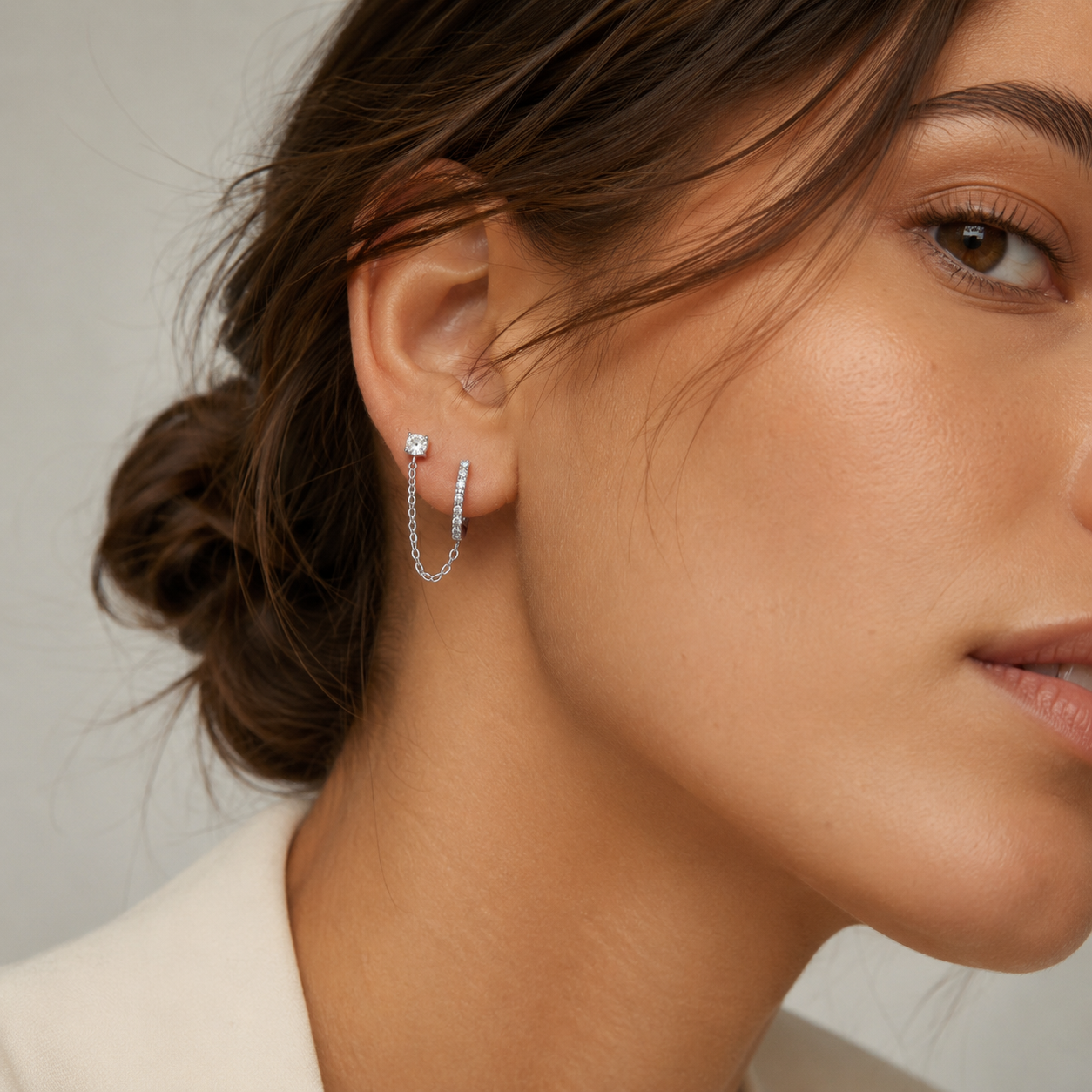 Crystal Chain Huggie & Stud Earrings – Gold & Silver