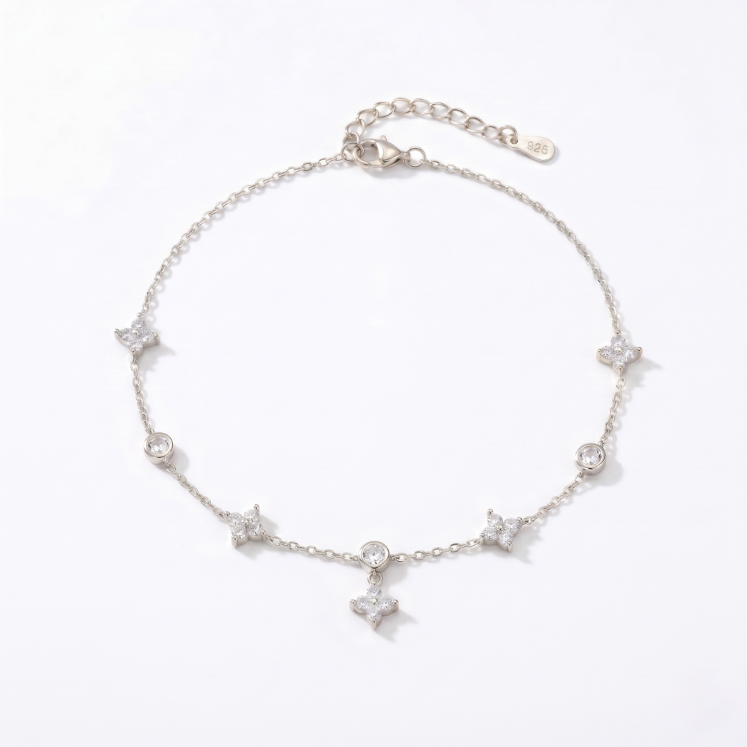 Crystal Clover Charm Anklet – Gold & Silver