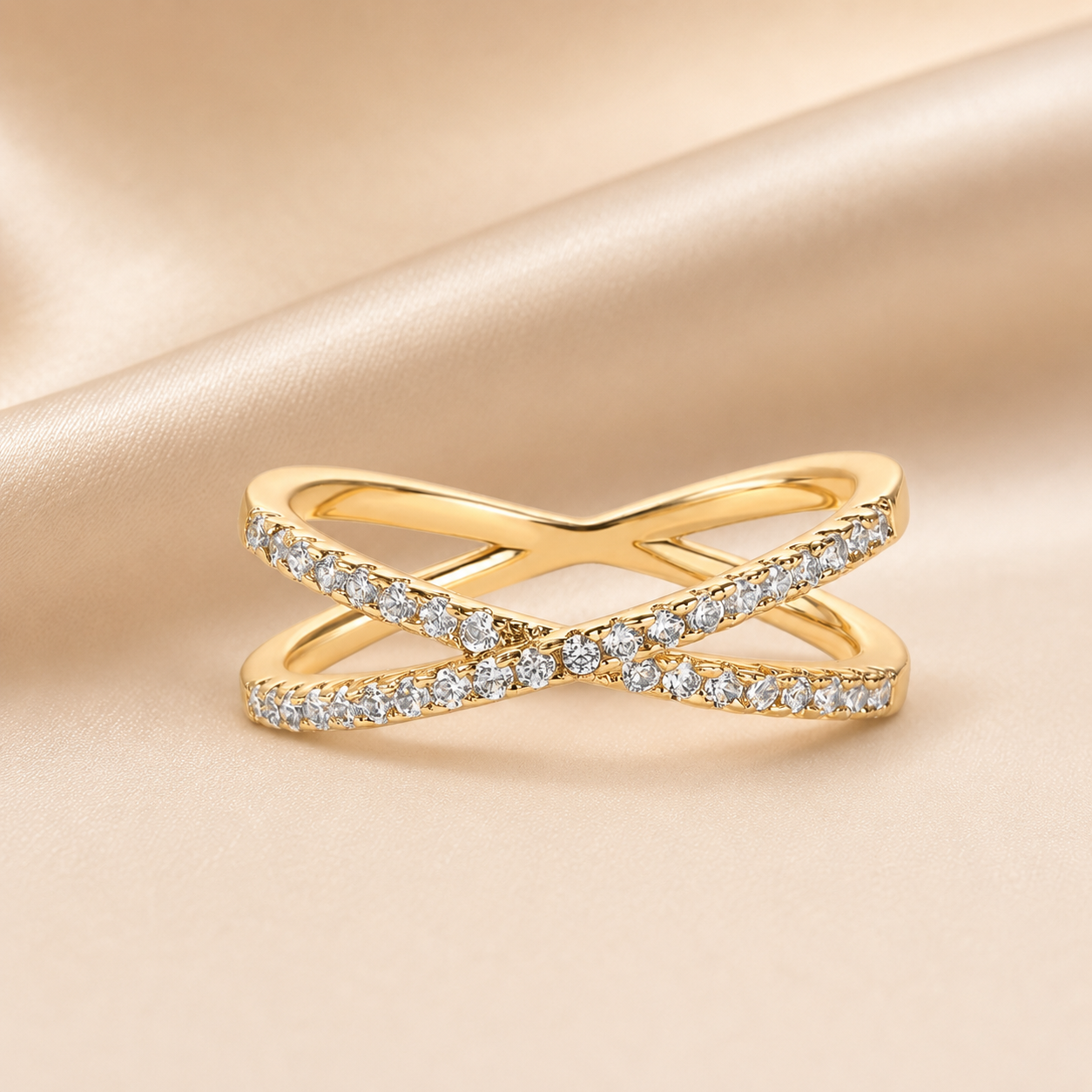Crystal Criss Cross Ring – Gold, Silver & Rose Gold