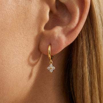 Crystal Clover Huggie Hoop Earrings – Gold