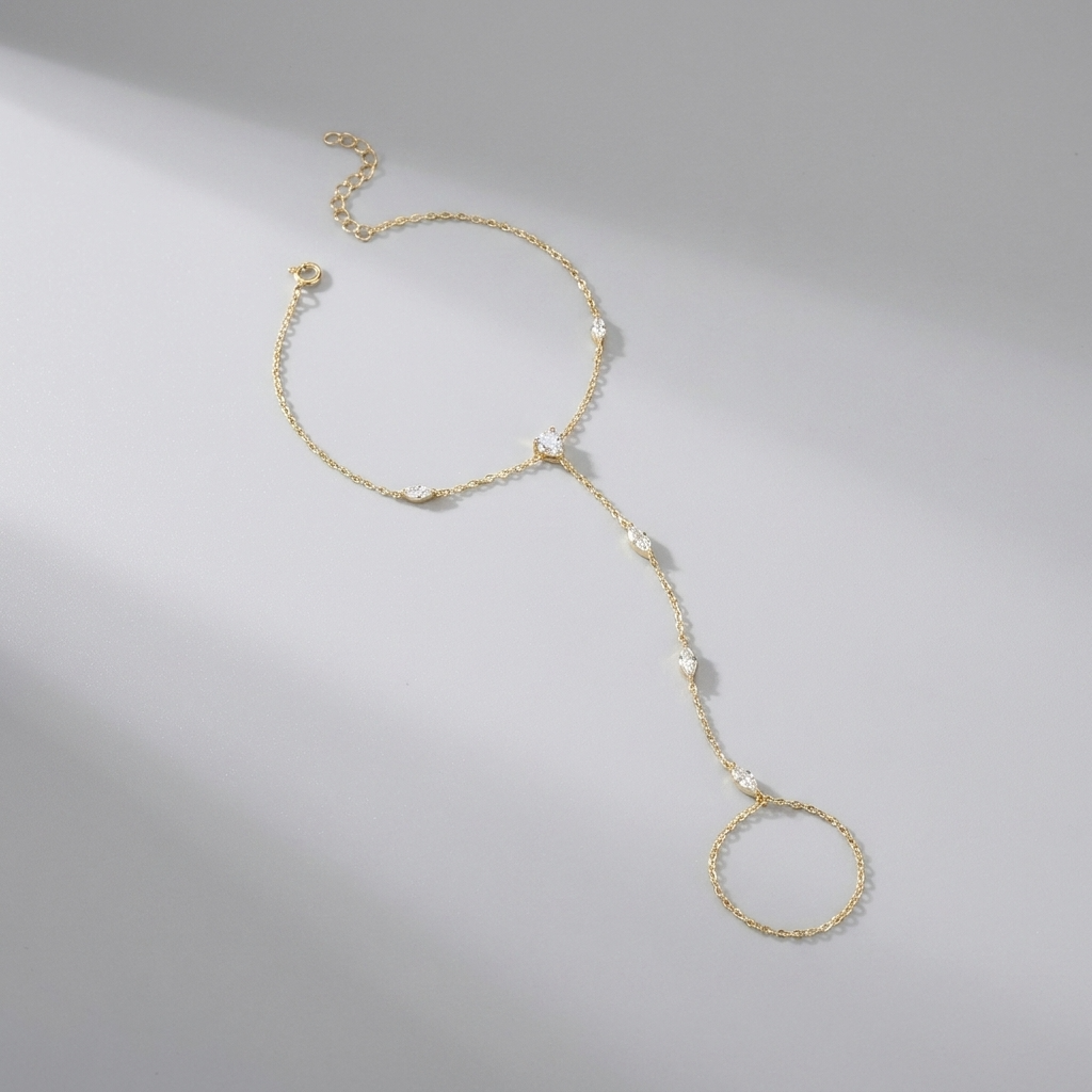 Crystal Hand Chain Bracelet – Gold