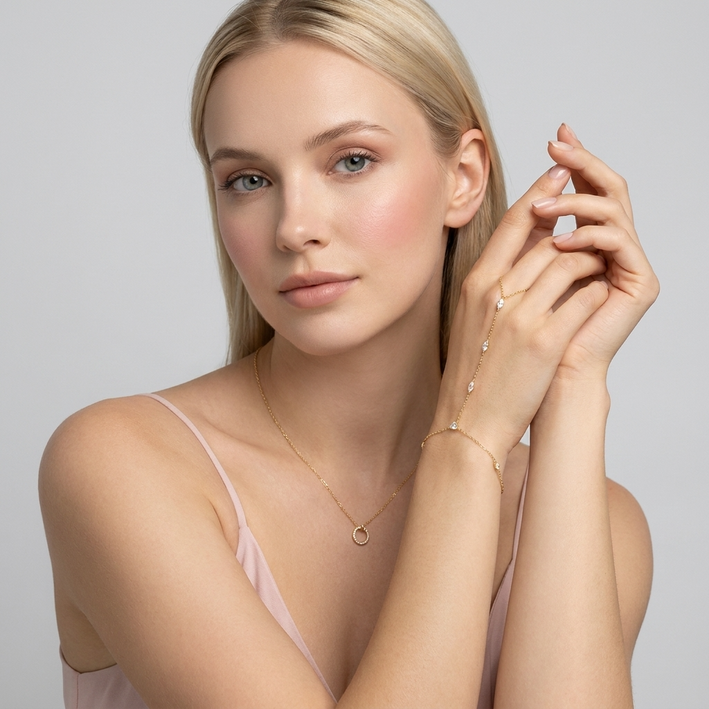 Crystal Hand Chain Bracelet – Gold