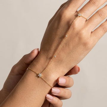 Crystal Clover Hand Chain Bracelet – Gold