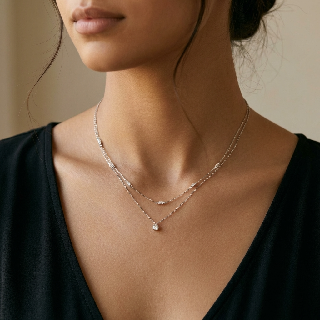 Layered Moissanite Pendant Necklace – Sterling Silver